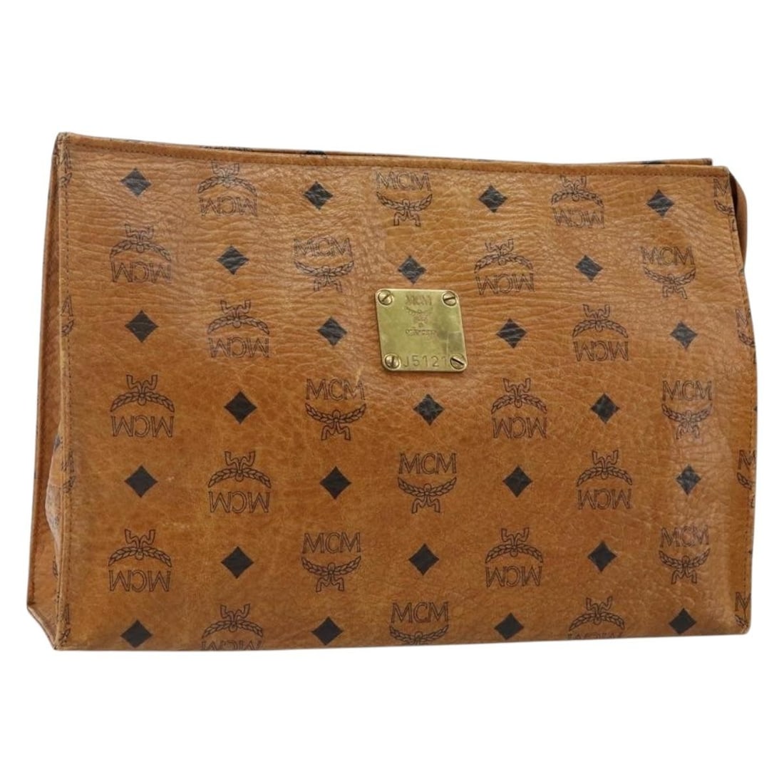 MCM Brown Gold PVC Leather Women Clutch Bag Germany: MCM Brown Gold PVC Leather Women Clutch Bag Germany This MCM Logogram Vicetos clutch bag features a brown and gold PVC leather exterior, offering a sleek and stylish look. Designed in Germany, the bag