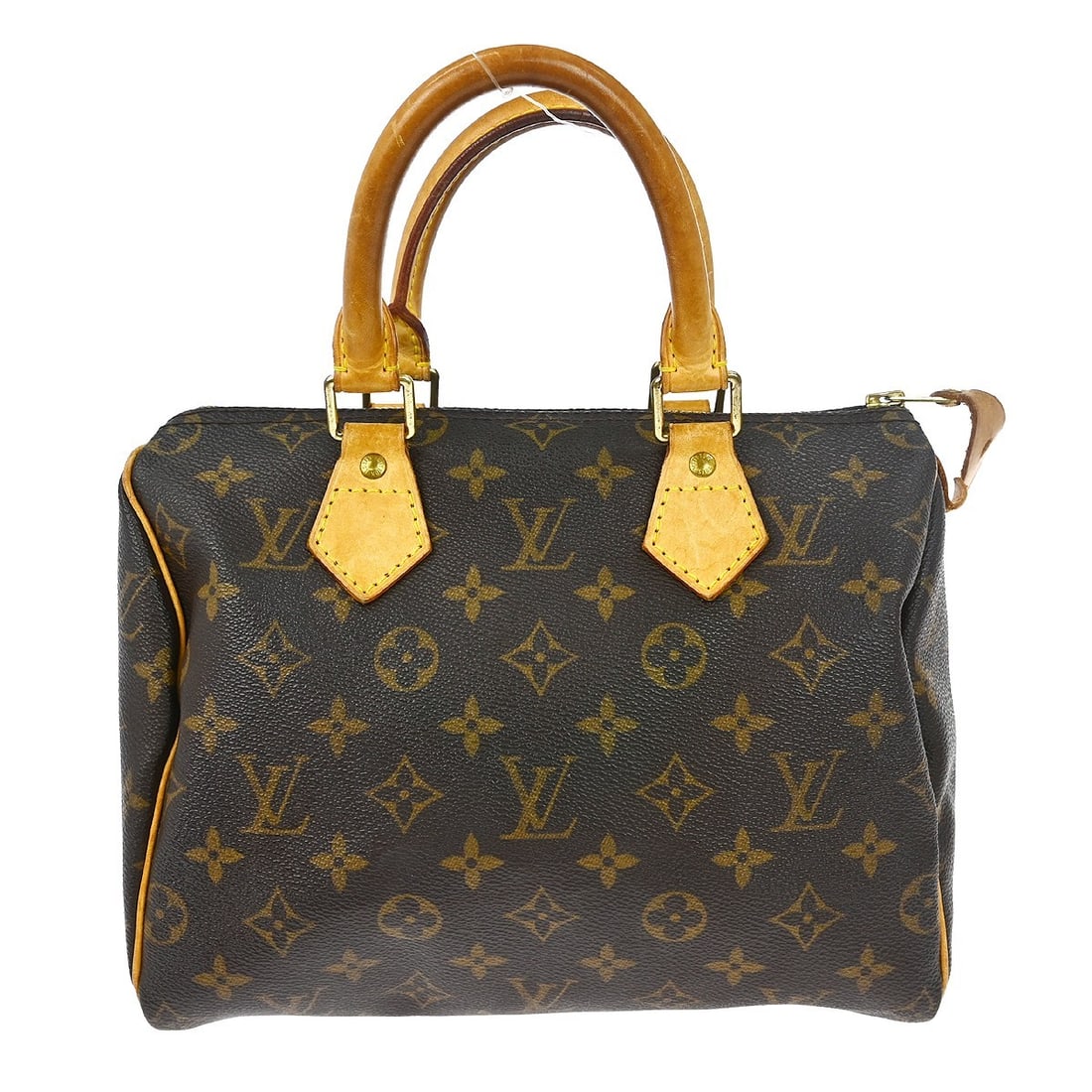 Louis Vuitton Speedy 25 Monogram Brown Duffle Bag: Louis Vuitton Speedy 25 Monogram Brown Duffle Bag This Louis Vuitton Speedy 25 handbag features the iconic monogram canvas with leather trim and double beige leather handles. The bag is designed in a 