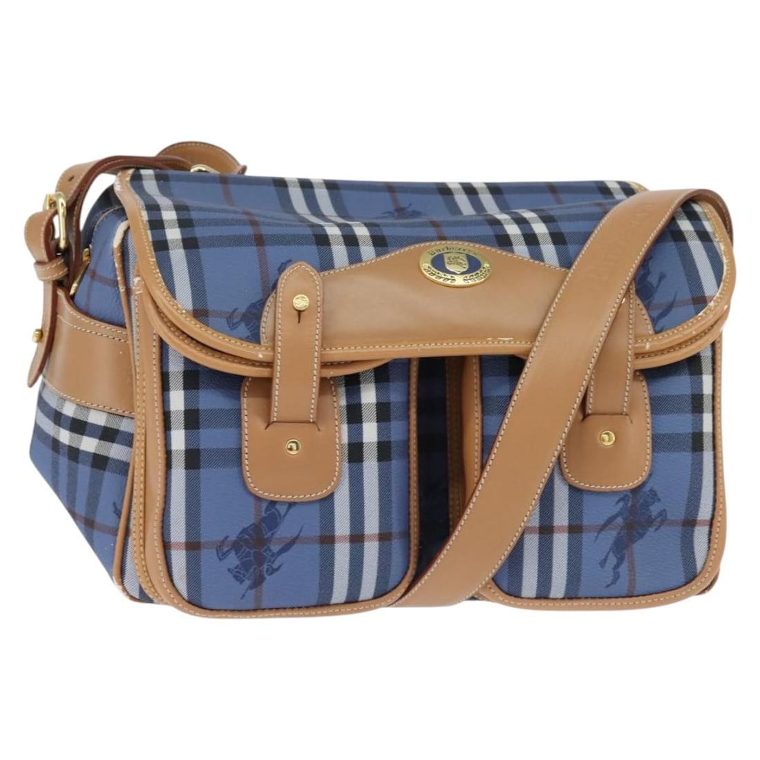 Burberrys Nova Check Blue Gold PVC Leather Shoulder Bag Authenticated (1 of 18)