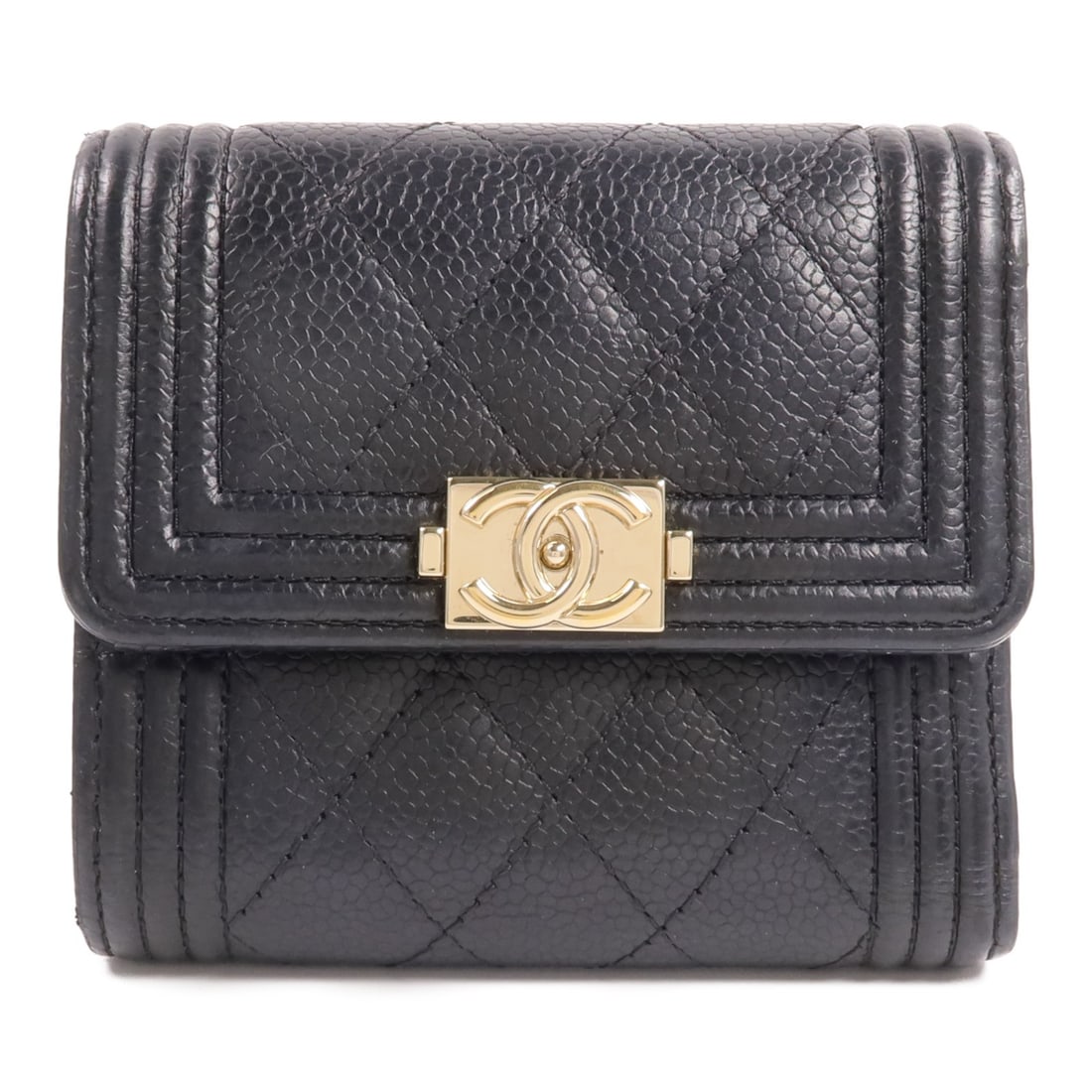 CHANEL Boy tri-fold calfskin wallet black GHW AP0814: CHANEL Boy tri-fold calfskin wallet black GHW AP0814 This CHANEL Boy Small Flap Wallet features a tri-fold design crafted from black calfskin leather. Designed for women, it offers both style and func