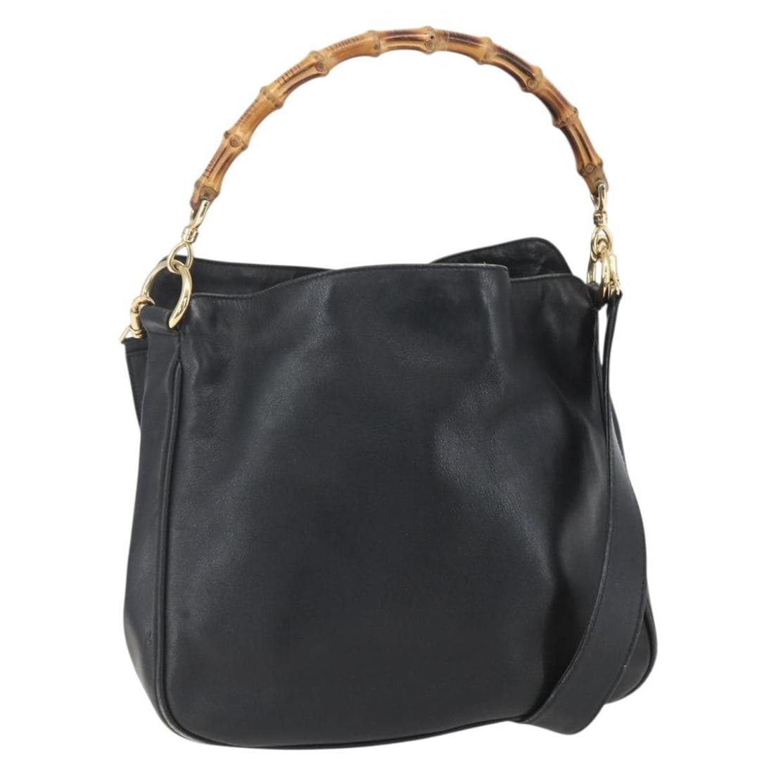 GUCCI 2-Way Bamboo Hand Bag Leather Black Gold 001 1633 Authentic (1 of 18)