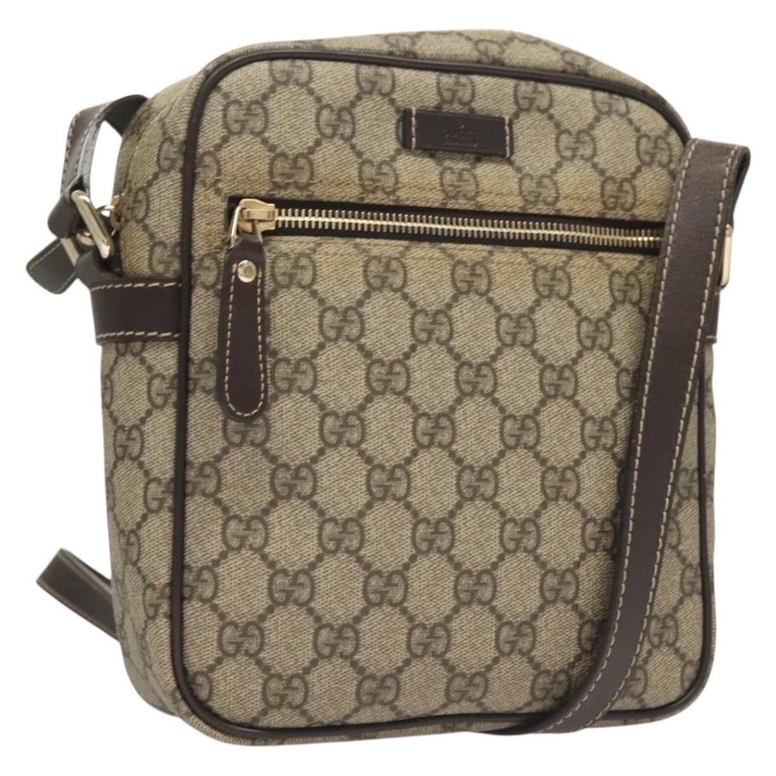 GUCCI GG Supreme Beige Gold PVC Shoulder Bag 233268 Auth: GUCCI GG Supreme Beige Gold PVC Shoulder Bag 233268 Auth This authentic GUCCI GG Supreme Shoulder Bag is crafted from durable PVC leather in a stylish beige and gold color combination. The bag is desi
