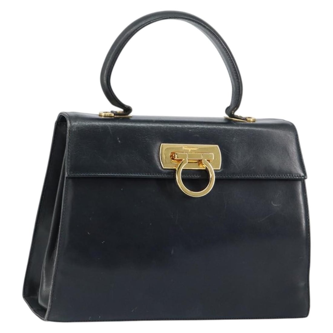 Salvatore Ferragamo Gancini Navy Gold Enamel Hand Bag Auth Italy (1 of 18)