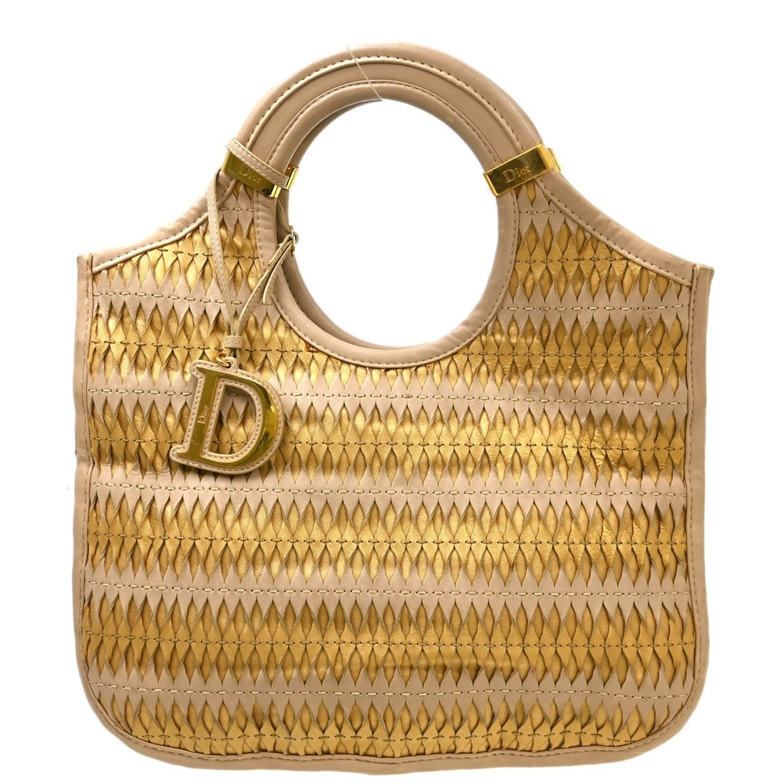 Diorita Beige Leather Top Handle Bag by Dior: Diorita Beige Leather Top Handle Bag by Dior This Christian Dior Diorita handbag features a classic beige leather exterior with matching beige top handles and a zip closure. Designed in a medium size,