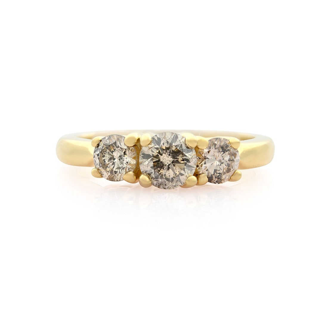 Rachel Koen 14K Yellow Gold 1.00 Carat Three-Stone Diamond Engagement Ring: Rachel Koen 14K Yellow Gold 1.00 Carat Three-Stone Diamond Engagement Ring This stunning three-stone engagement ring by Rachel Koen showcases exquisite craftsmanship in 14K yellow gold. The ring featu