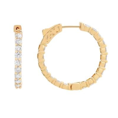 Rachel Koen 14K Yellow Gold Diamond Hoop Earrings 2.68 Cttw 1 inch: Rachel Koen 14K Yellow Gold Diamond Hoop Earrings 2.68 Cttw 1 inch These elegant hoop earrings are crafted from 14k yellow gold and feature prong-set round brilliant cut diamonds arranged in a single 