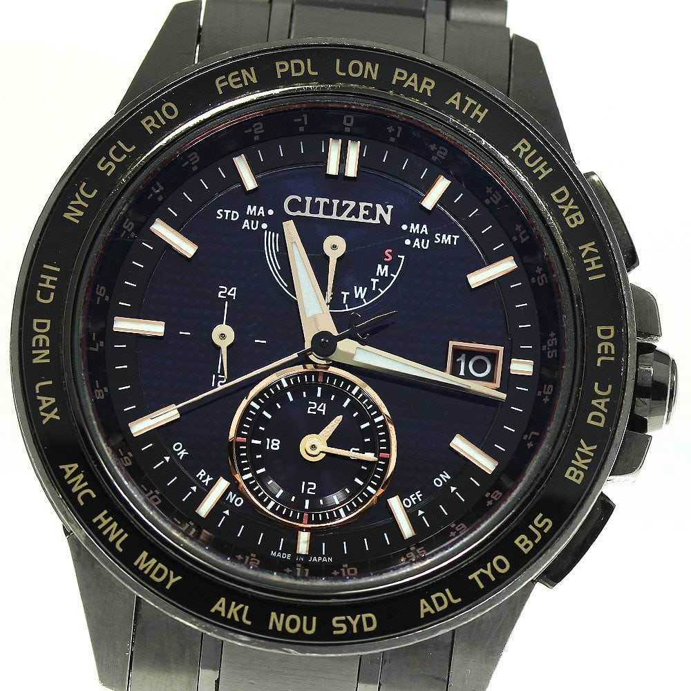 Citizen Attesa Titanium Solar Radio Controlled Men's Wristwatch: Citizen Attesa Titanium Solar Radio Controlled Men's Wristwatch This Citizen Attesa Eco-Drive AT9045-58E/H820-T020691 men's wristwatch features a titanium case and bracelet with a black dial. The watc