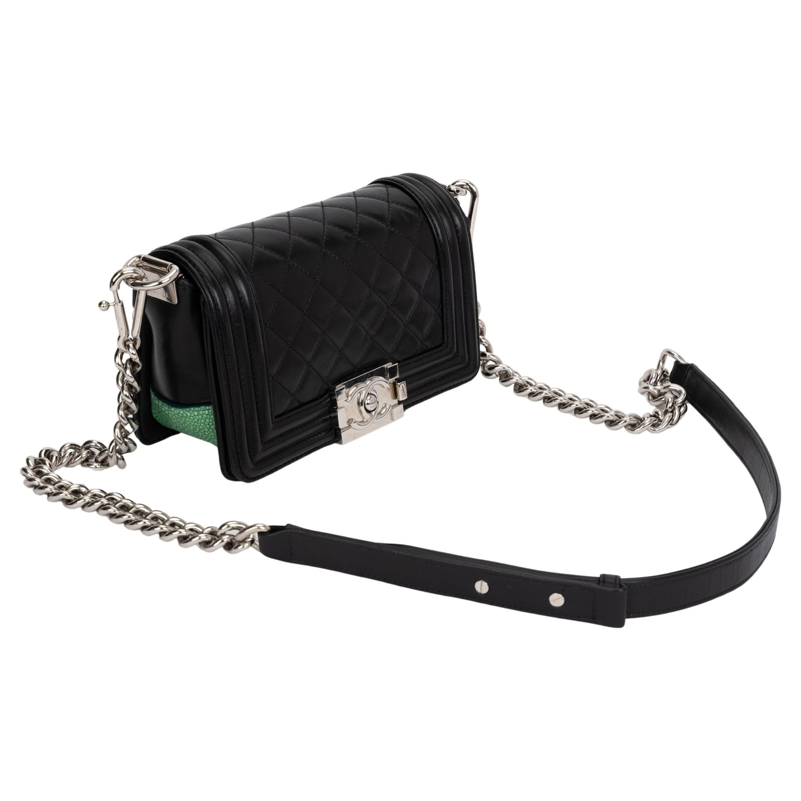 Chanel Black Green Stingray Small Boy Bag 21st Century Collection 17 (1 of 12)