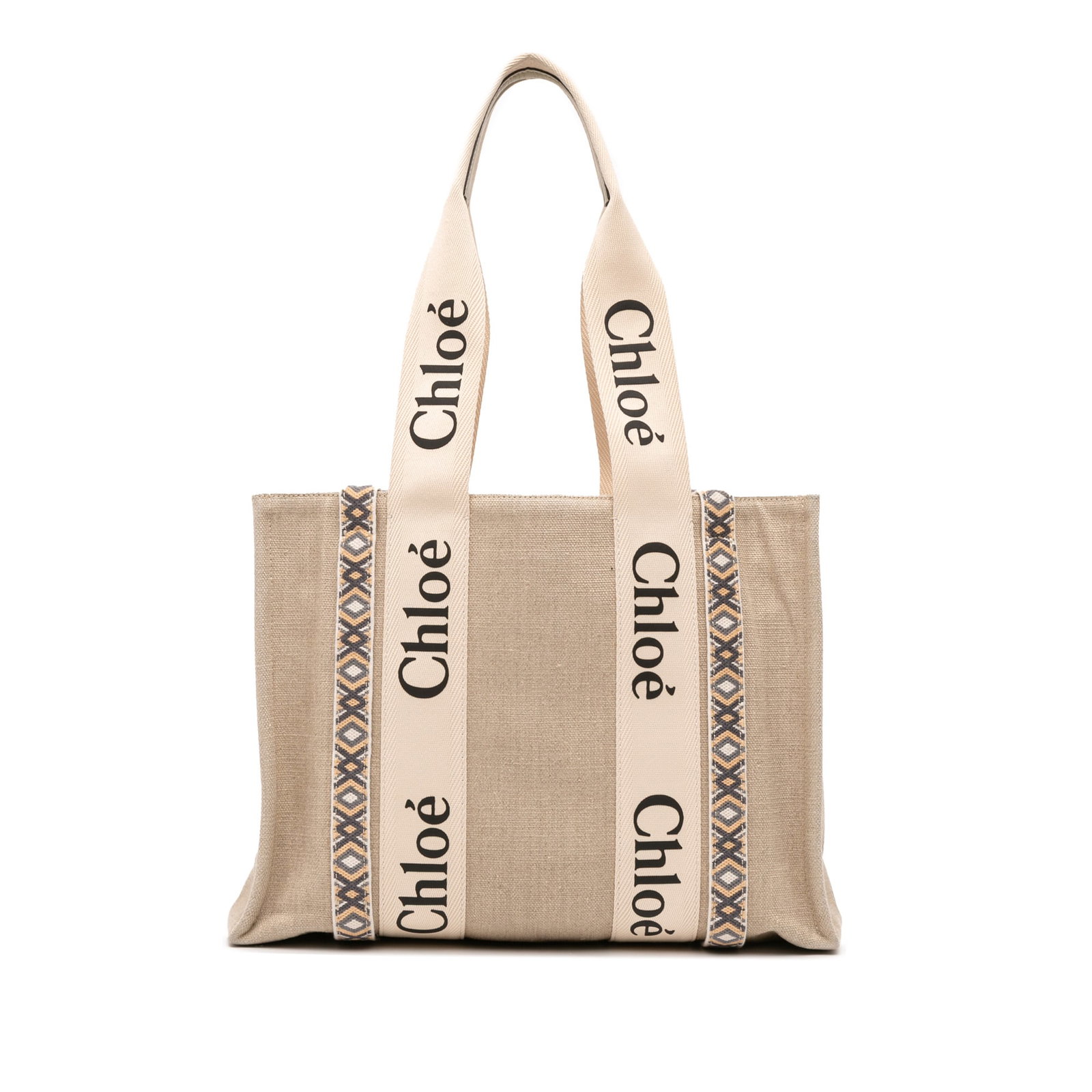 Chloe Medium Canvas Woody Tote Brown Fabric Bag Italy (1 of 11)