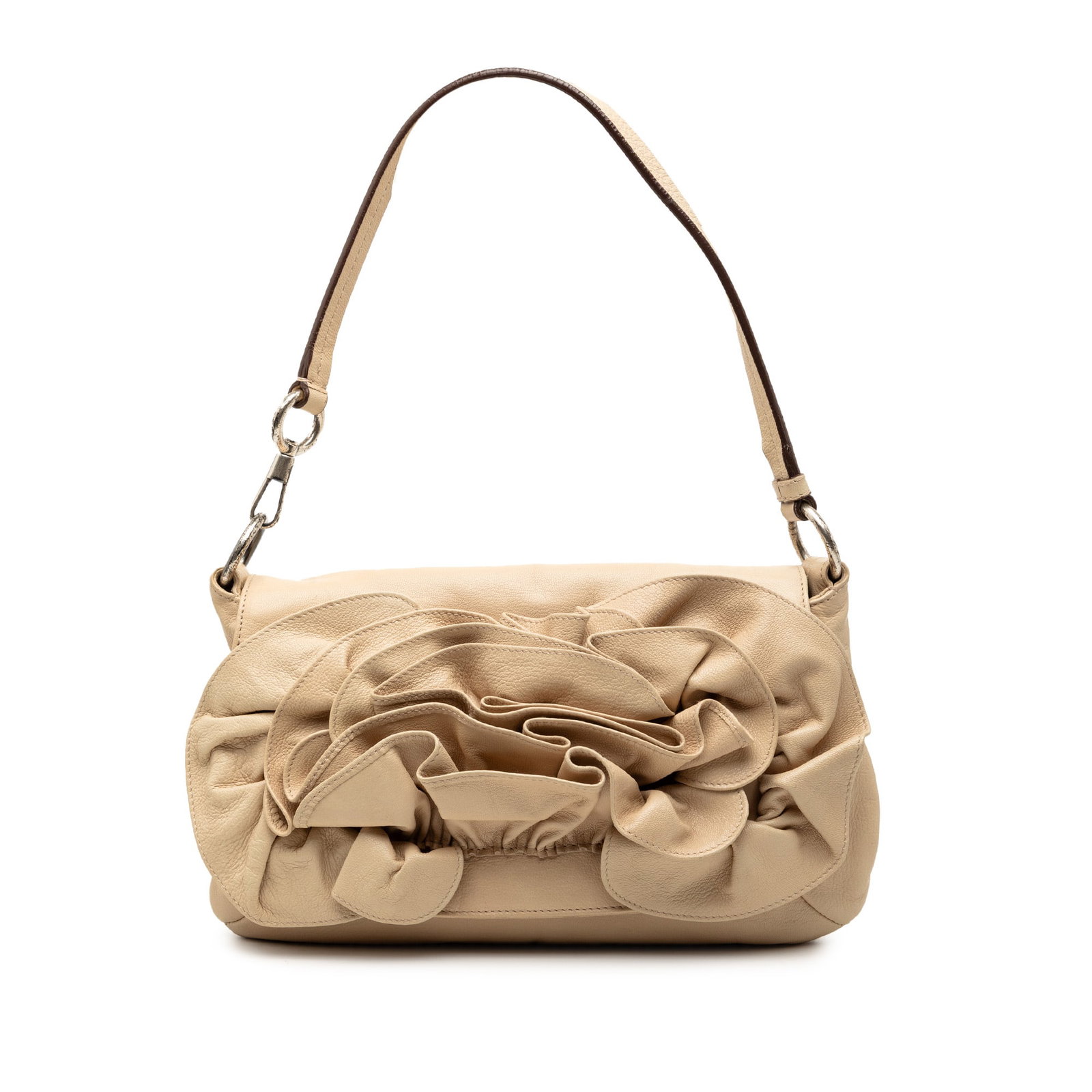 Saint Laurent Nadja Rose Brown Leather Shoulder Bag with Oversized Floral Detail (1 of 9)