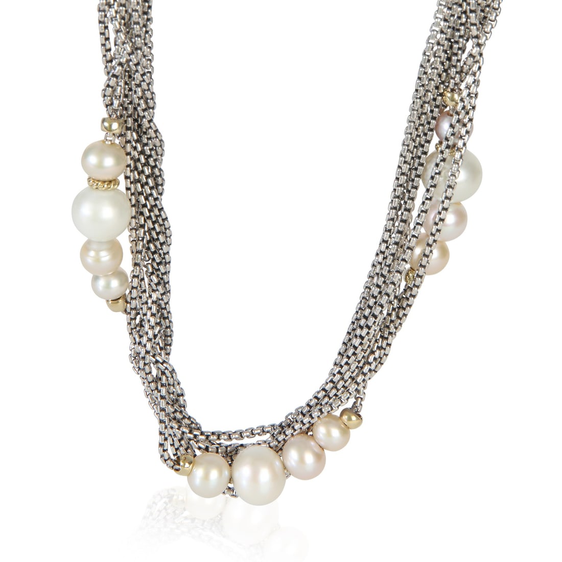 David Yurman Pearl Multistrand Station Necklace 16 in Yellow Gold Sterling Silver: David Yurman Pearl Multistrand Station Necklace 16 in Yellow Gold Sterling Silver This David Yurman Pearl Multistrand Station necklace features elegant strands of pearls set in a combination of 18k ye