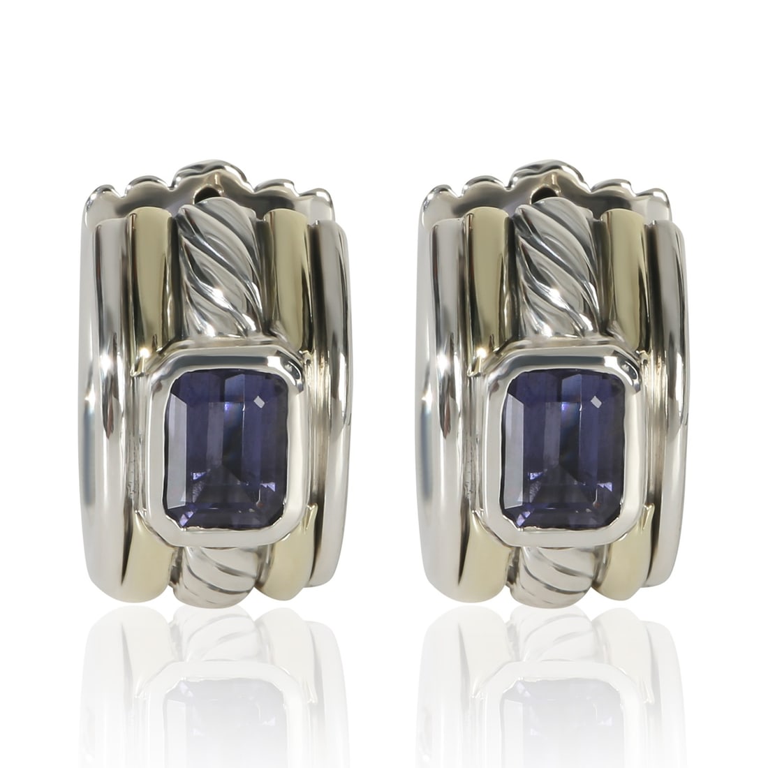 David Yurman Cable Huggie Iolite Earrings 14k Yellow Gold Sterling Silver (1 of 3)