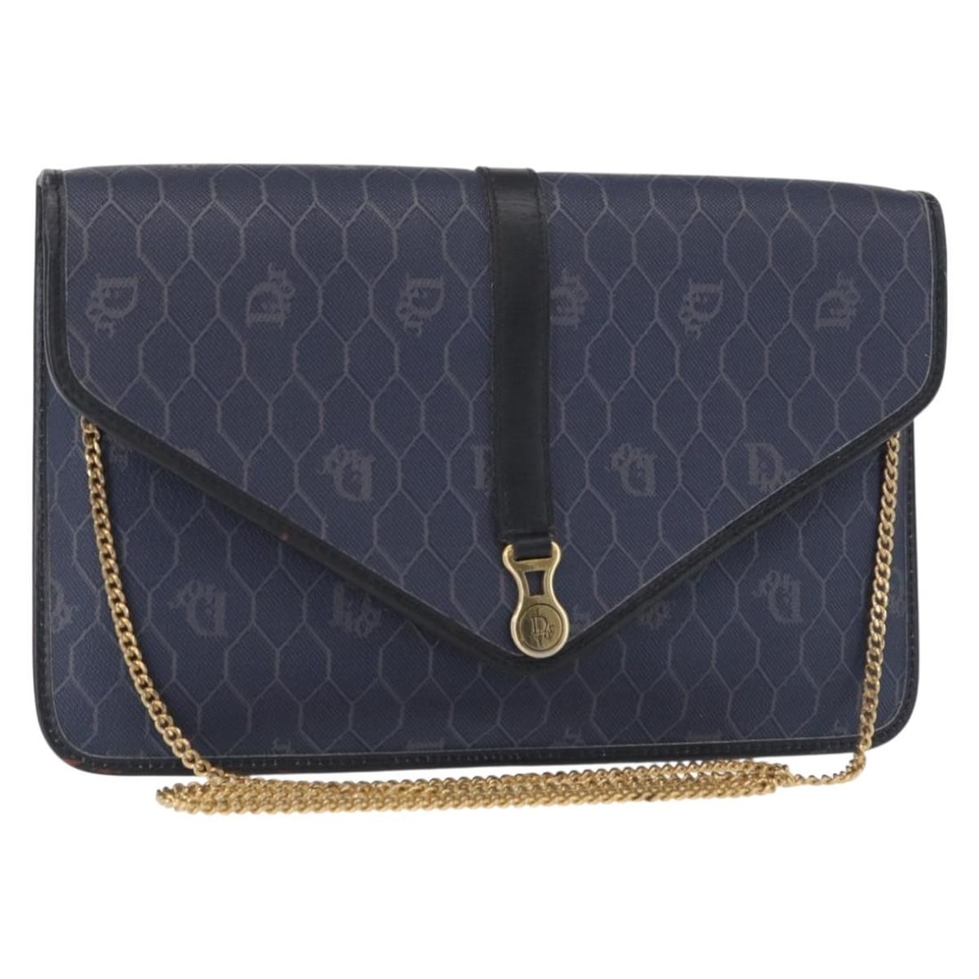Christian Dior Navy Gold Honeycomb Canvas Shoulder Bag PVC Auth (1 of 18)