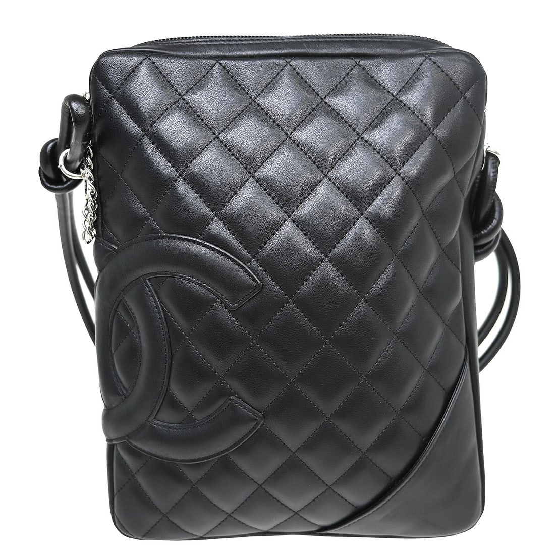 Chanel Cambon Ligne black calfskin crossbody bag: Chanel Cambon Ligne black calfskin crossbody bag This Chanel Cambon Ligne shoulder bag features a black calfskin leather exterior with a quilted matelasse pattern and silver-tone hardware. Designed in