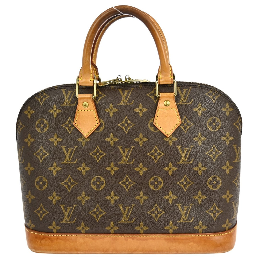 Louis Vuitton Alma Monogram Canvas Zip Handbag: Louis Vuitton Alma Monogram Canvas Zip Handbag This Louis Vuitton Alma handbag features the iconic monogram canvas exterior with beige double handles and a zip closure. Designed in a medium size, it o