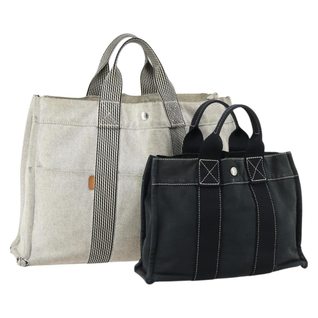 HERMES Fourre Tout Hand Bag Canvas Gray Black Set of 2 Authentic (1 of 17)