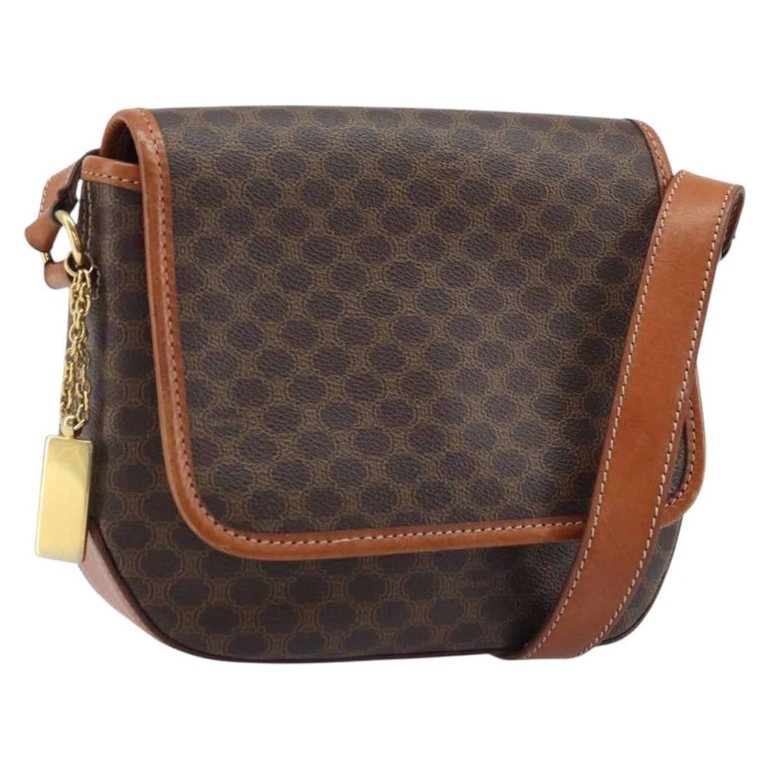 Celine Macadam Brown PVC Canvas Shoulder Bag with Gold Accents (1 of 18)