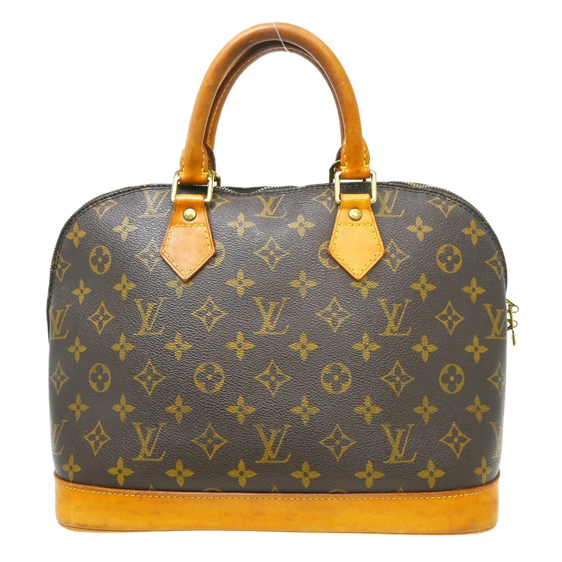 Louis Vuitton Alma Monogram Canvas Zip Handbag: Louis Vuitton Alma Monogram Canvas Zip Handbag This Louis Vuitton Alma handbag features the signature Monogram canvas exterior with beige double handles and a zip closure. The medium-sized bag offers 