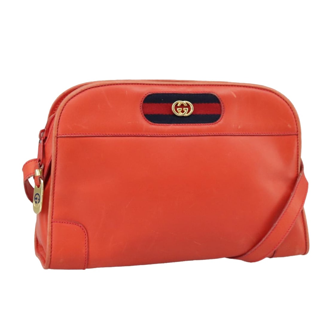 Gucci Sherry Line Orange Leather Shoulder Bag: Gucci Sherry Line Orange Leather Shoulder Bag This Gucci Sherry line shoulder bag is crafted from orange leather and features a classic shoulder strap design. Made in Italy, the bag shows signs of use