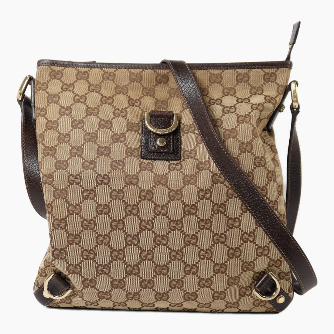 Brown GG Canvas Gucci 131326 Shoulder Bag with Gold Hardware: Brown GG Canvas Gucci 131326 Shoulder Bag with Gold Hardware This Gucci GG shoulder bag features a classic brown GG canvas exterior, offering a timeless and stylish design. Crafted in Italy, it is siz