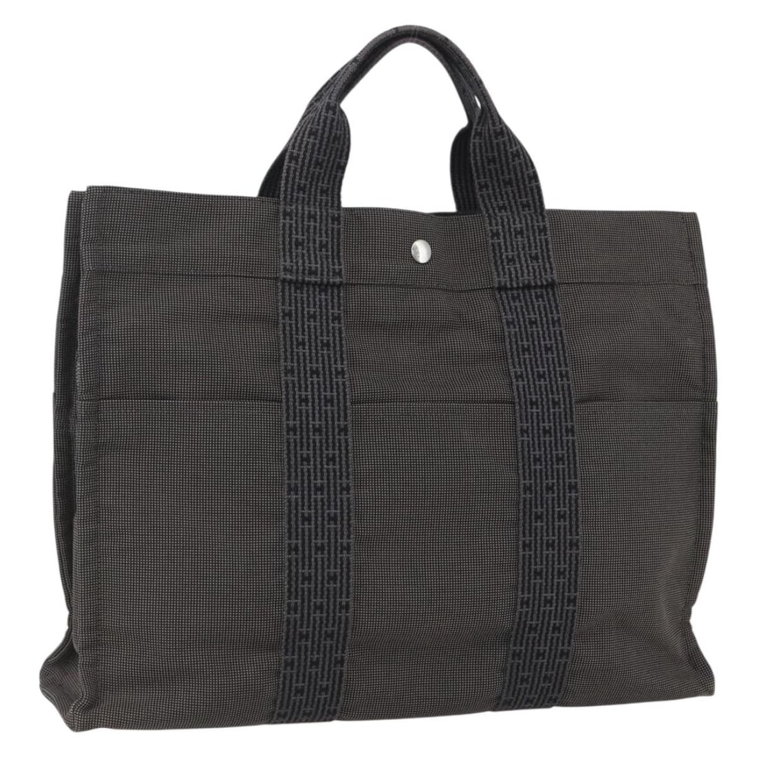 HERMES Her Line Canvas Tote Bag Gray Silver Authentic (1 of 18)