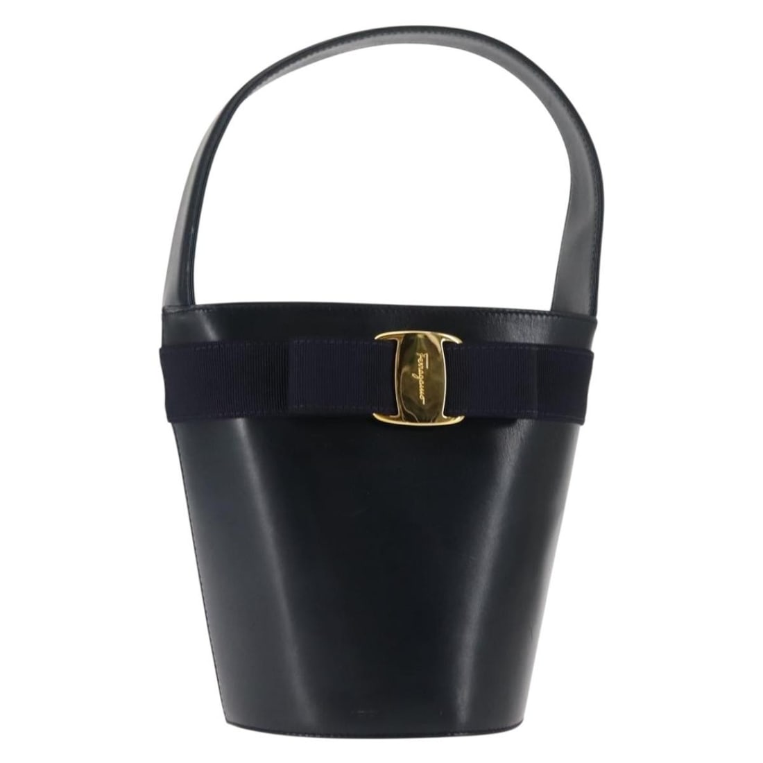 Salvatore Ferragamo Vala Shoulder Bag Leather Navy Gold Italy (1 of 18)