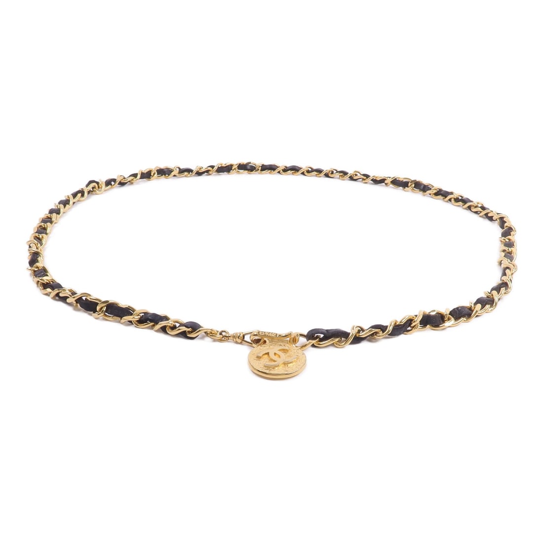 CHANEL Black Calfskin CC Chain Belt Gold Tone: CHANEL Black Calfskin CC Chain Belt Gold Tone This CHANEL belt features a combination of black calfskin leather and metal, complemented by gold-tone hardware and the iconic CC logo. Designed for women