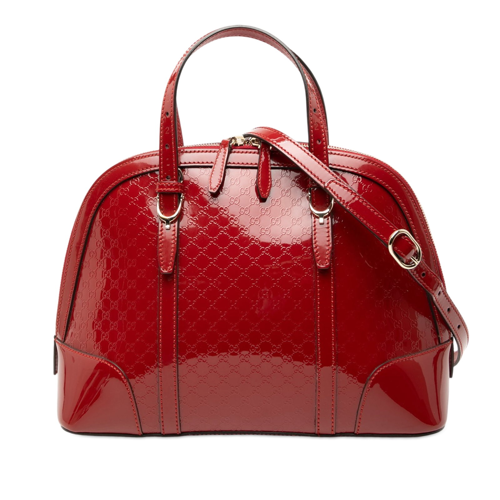 Gucci Nice Dome Satchel Small Microguccissima Patent Leather Red: Gucci Nice Dome Satchel Small Microguccissima Patent Leather Red This Gucci Small Microguccissima Patent Nice Dome Satchel is crafted from red patent leather and features adjustable flat leather handl