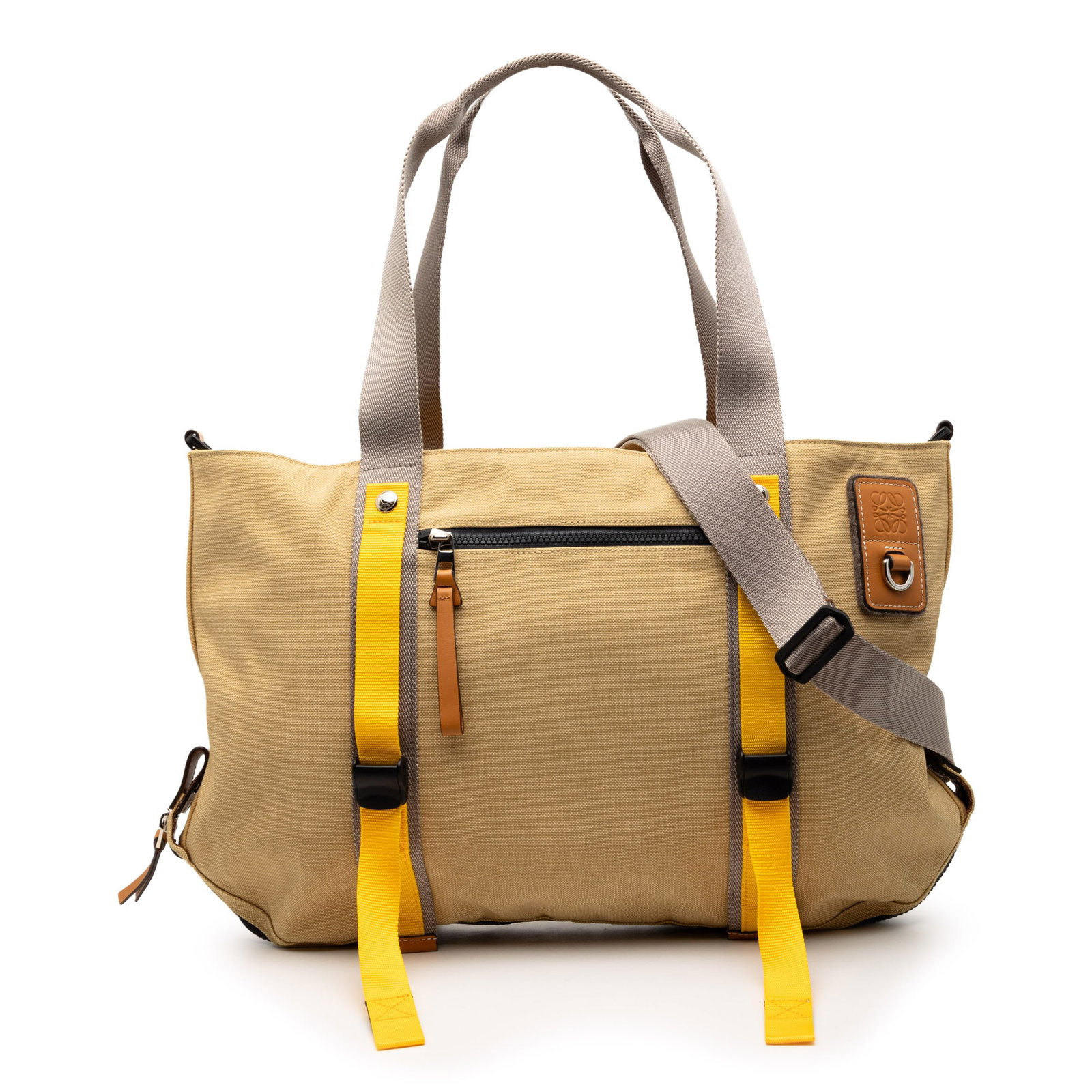 Loewe Eye Nature Tote Brown Canvas Bag with Adjustable Strap: Loewe Eye Nature Tote Brown Canvas Bag with Adjustable Strap This LOEWE Canvas Eye Nature Tote features a durable canvas body in brown with flat top handles and a detachable, adjustable flat canvas st