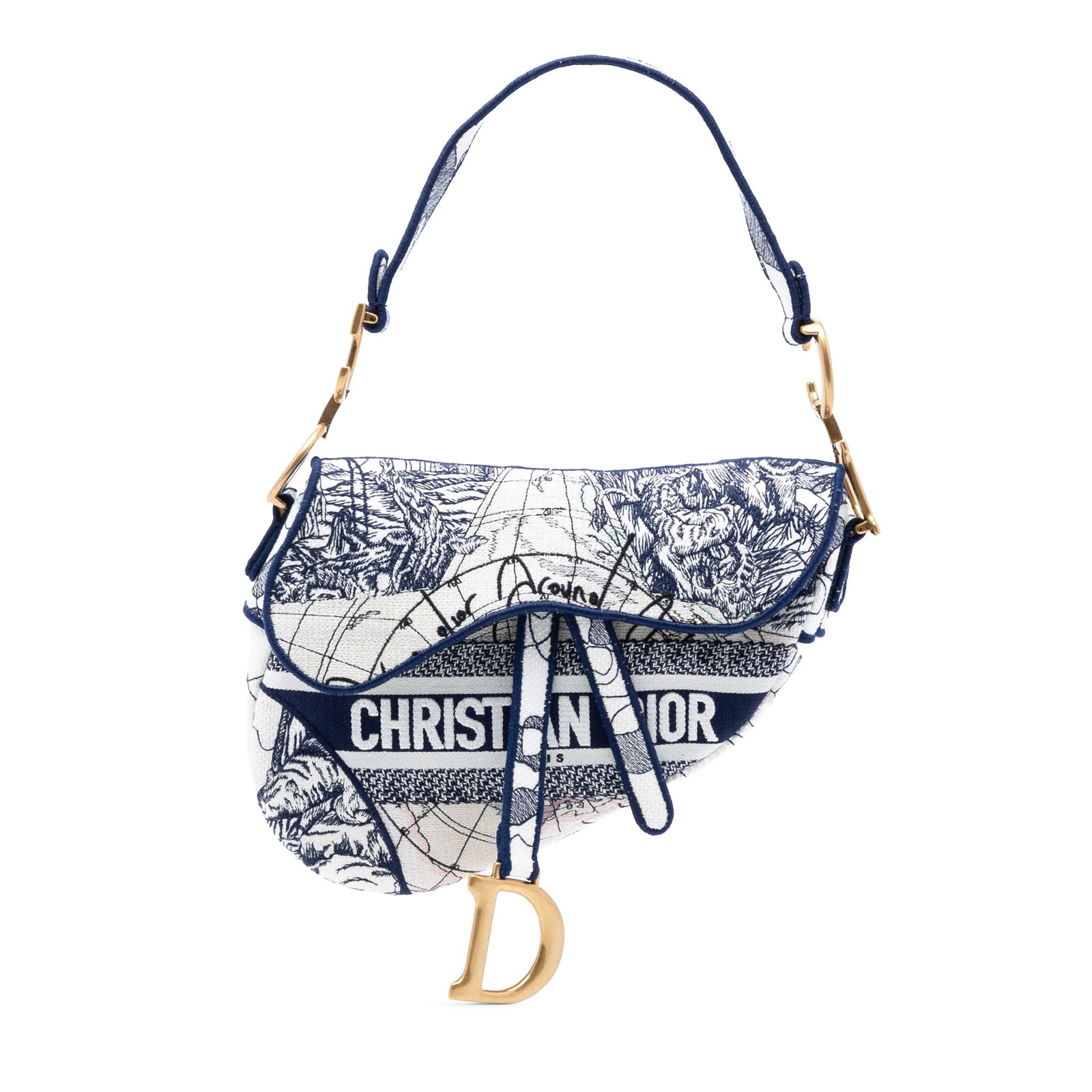 Blue Dior Saddle Bag Embroidered Canvas Italy (1 of 7)