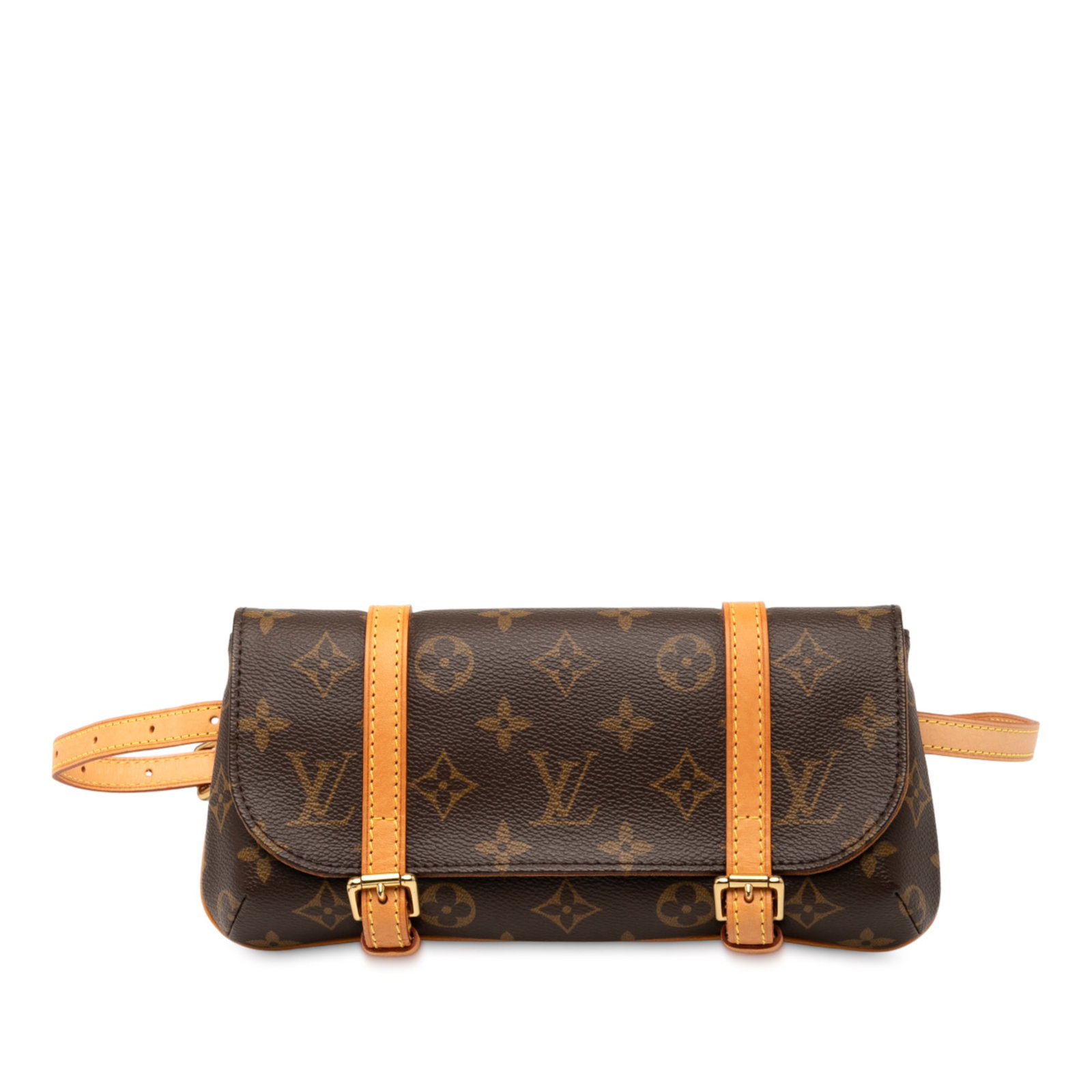 Monogram Canvas Pochette Marelle PM Belt Bag by Louis Vuitton: Monogram Canvas Pochette Marelle PM Belt Bag by Louis Vuitton The Louis Vuitton Monogram Pochette Marelle PM features a monogram canvas body with vachetta leather trim, a front flap with buckle closur