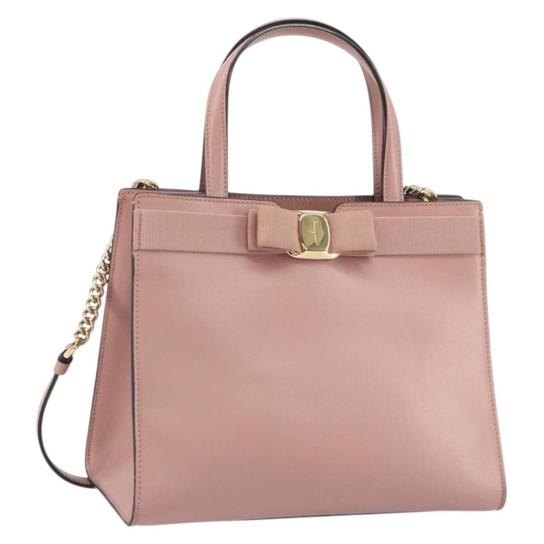 Salvatore Ferragamo Vala Leather Handbag Pink Gold 2way with Strap: Salvatore Ferragamo Vala Leather Handbag Pink Gold 2way with Strap This Salvatore Ferragamo Vala handbag features a pink leather exterior with gold-tone accents. It includes a shoulder strap and handl