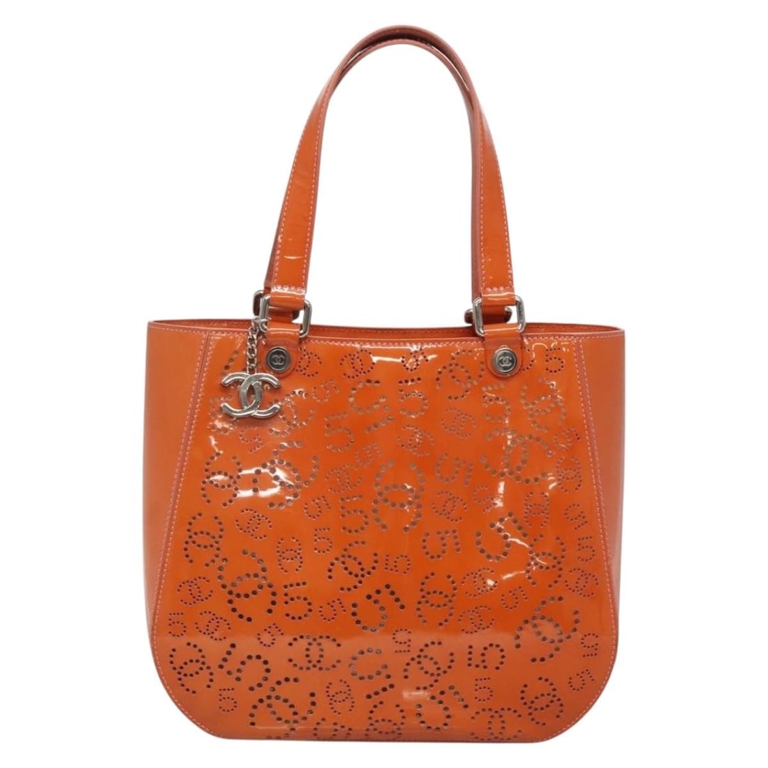 Chanel Orange Patent Leather CC No.5 Perforated Shopping Tote Bag (1 of 18)