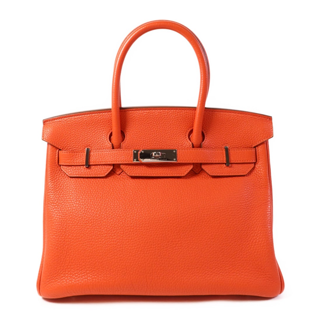 Hermes Birkin 30 Capucine Togo Leather PHW Handbag: Hermes Birkin 30 Capucine Togo Leather PHW Handbag This Hermes Birkin 30 handbag is crafted from Togo calfskin leather in a vibrant orange shade, known as Capucine. Featuring palladium hardware, it of