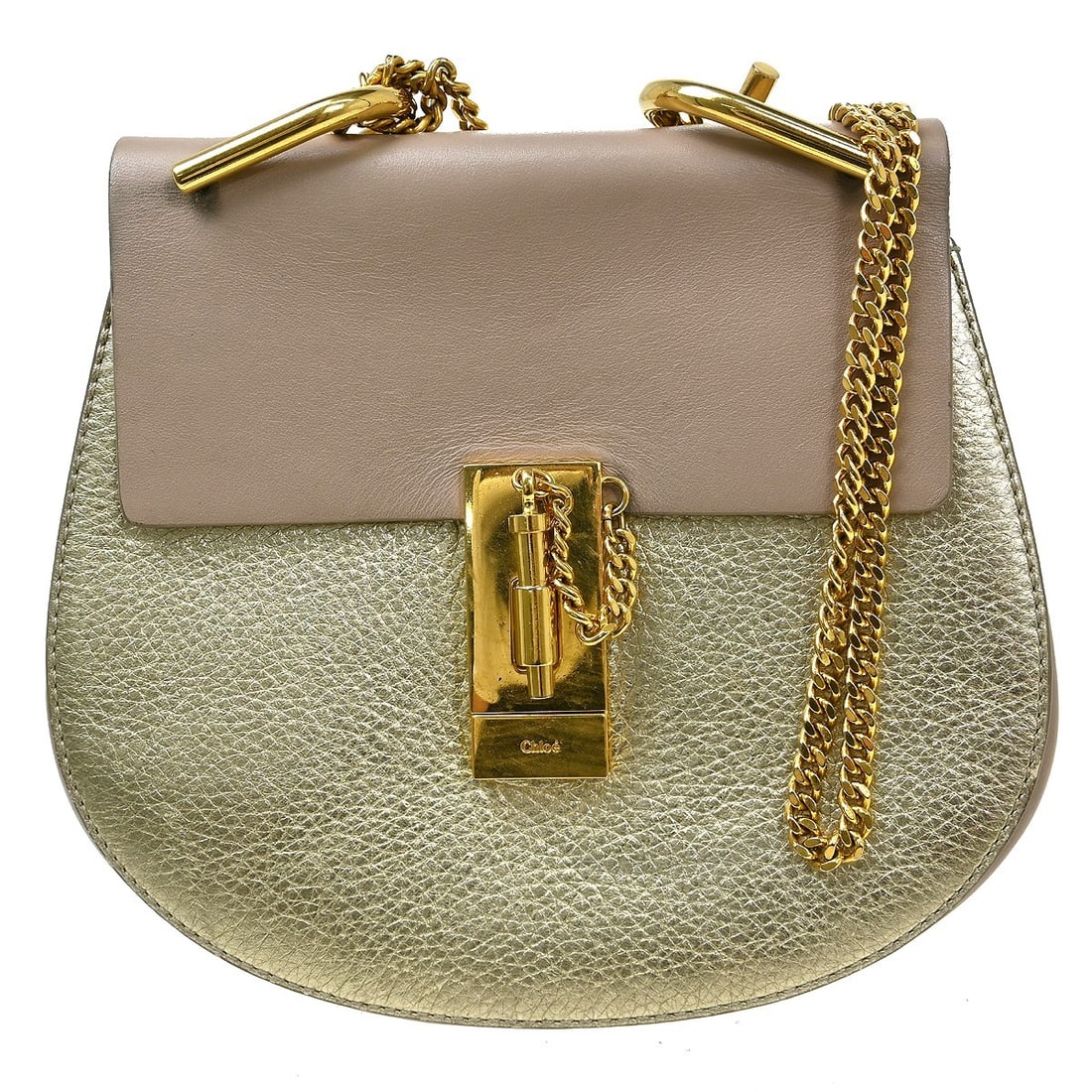 Chloe Drew Beige Leather Shoulder Bag: Chloe Drew Beige Leather Shoulder Bag This Chloe Drew shoulder bag features a medium-sized silhouette crafted from beige leather with a matching beige lining. Designed with a gold-tone hardware accent
