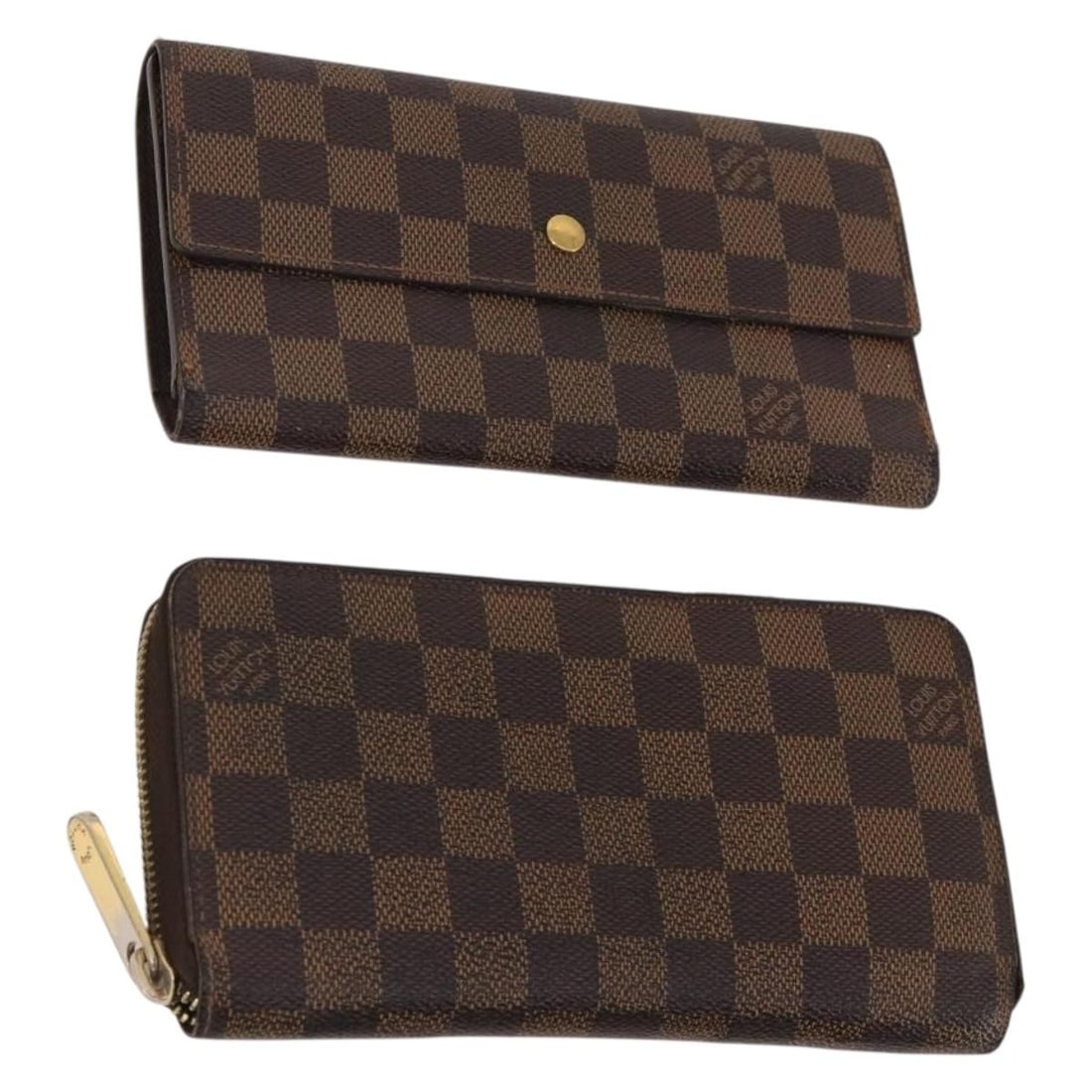 Louis Vuitton Damier Ebene Canvas Long Wallet Set of 2 Auth (1 of 17)