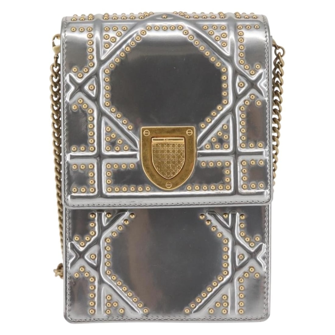 Christian Dior Ultra Matte Patent Leather Vertical Clutch with Chain in Silver (1 of 18)