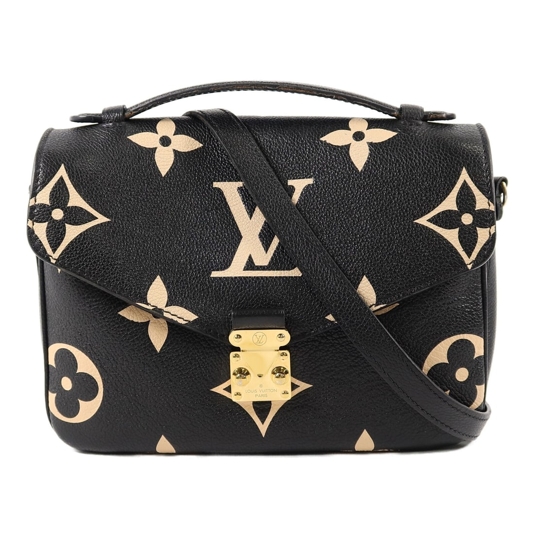 Louis Vuitton Pochette Metis Black Monogram Empreinte 2way Shoulder Bag: Louis Vuitton Pochette Metis Black Monogram Empreinte 2way Shoulder Bag This Louis Vuitton Pochette Metis 2-way shoulder bag features a versatile design crafted from Monogram Empreinte black calfskin 