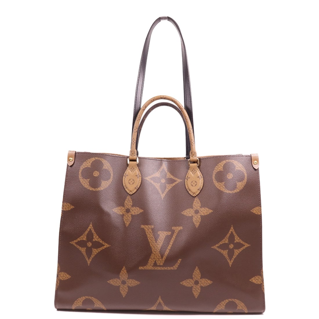 Louis Vuitton OnTheGo GM Monogram Brown Tote Bag 2 Way Shoulder: Louis Vuitton OnTheGo GM Monogram Brown Tote Bag 2 Way Shoulder This Louis Vuitton OnTheGo GM is a versatile 2-way shoulder tote bag designed for women. Crafted in France, it features a brown PVC coat