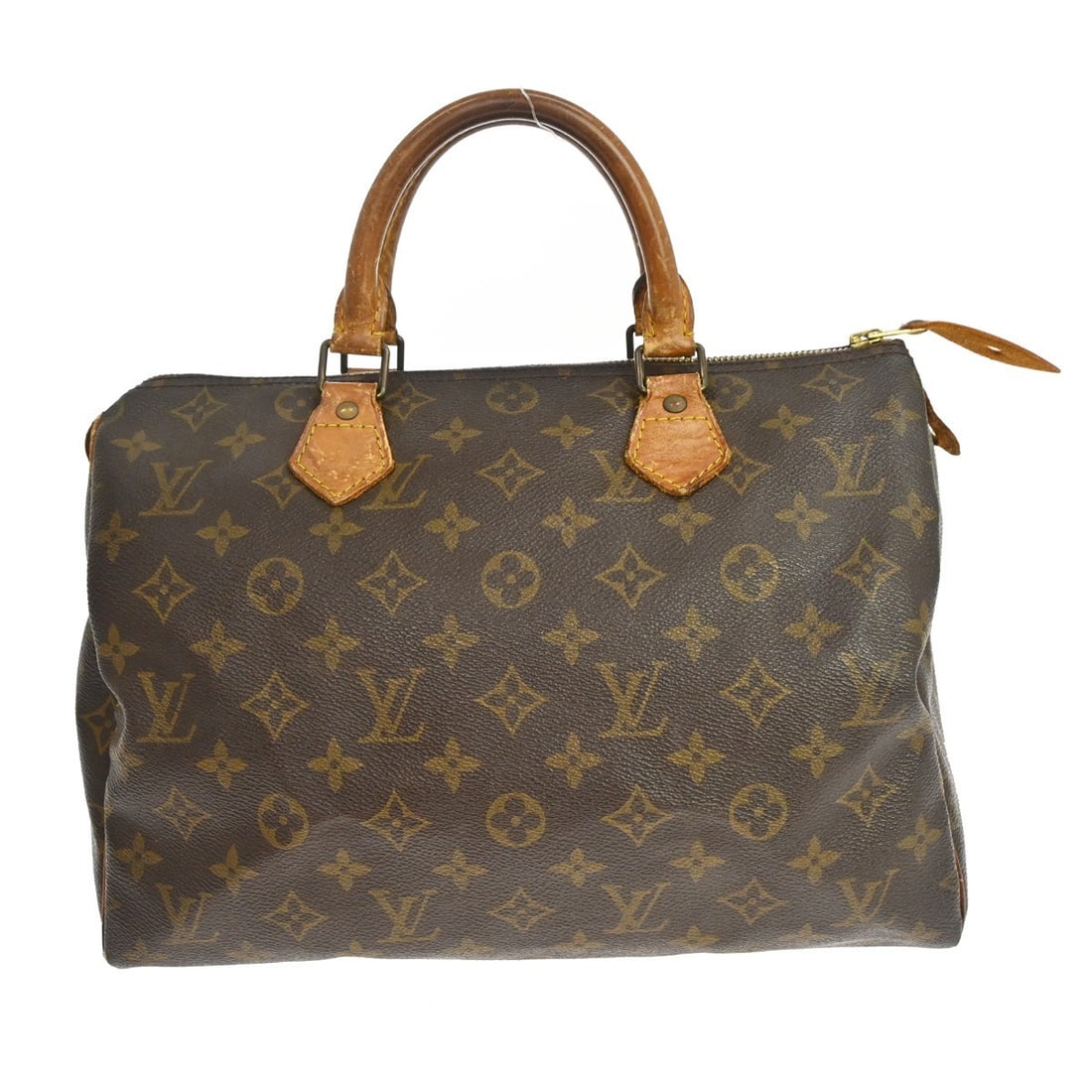 Louis Vuitton Speedy 30 Monogram Satchel Handbag: Louis Vuitton Speedy 30 Monogram Satchel Handbag This Louis Vuitton Speedy 30 handbag features the iconic monogram canvas exterior with beige double leather handles and gold-plated hardware. The bag i