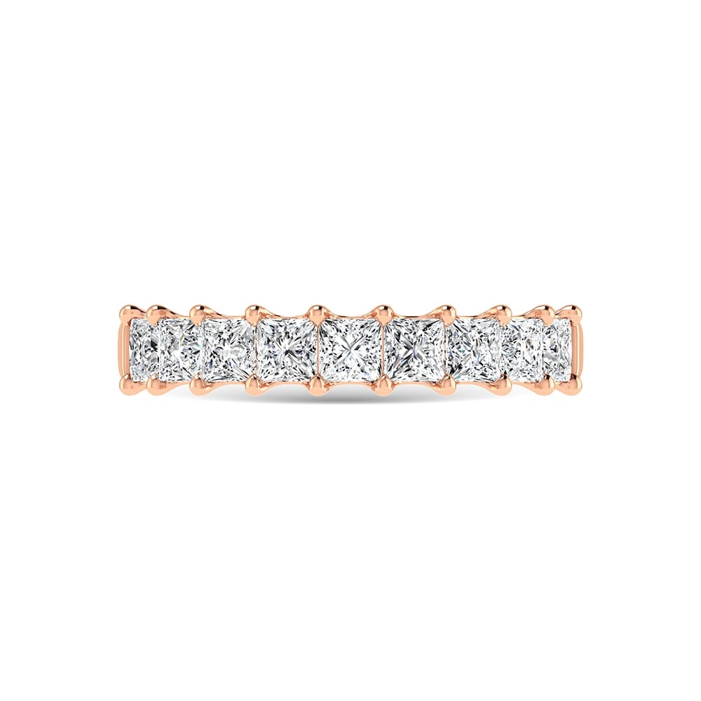14K Rose Gold 1 3/4 Ct.Tw. Princess Shape Diamond Half Way Eternity Band: 14K Rose Gold 1 3/4 Ct.Tw. Princess Shape Diamond Half Way Eternity Band 14k Rose Gold Stone Color: G-h Stone Clarity: Si Each ring is presented in standard size 6.5. Complimentary resizing is availab