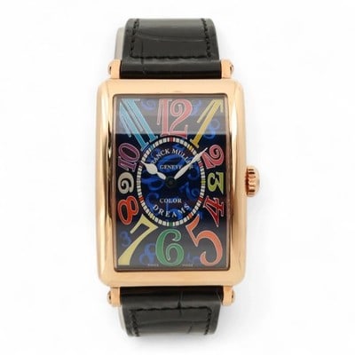 Franck Muller Long Island 18K Rose Gold Blue Dial Quartz Watch: Franck Muller Long Island 18K Rose Gold Blue Dial Quartz Watch This Franck Muller Long Island watch features a 26 x 36mm case crafted from 18K rose gold and is complemented by a striking blue dial. Th