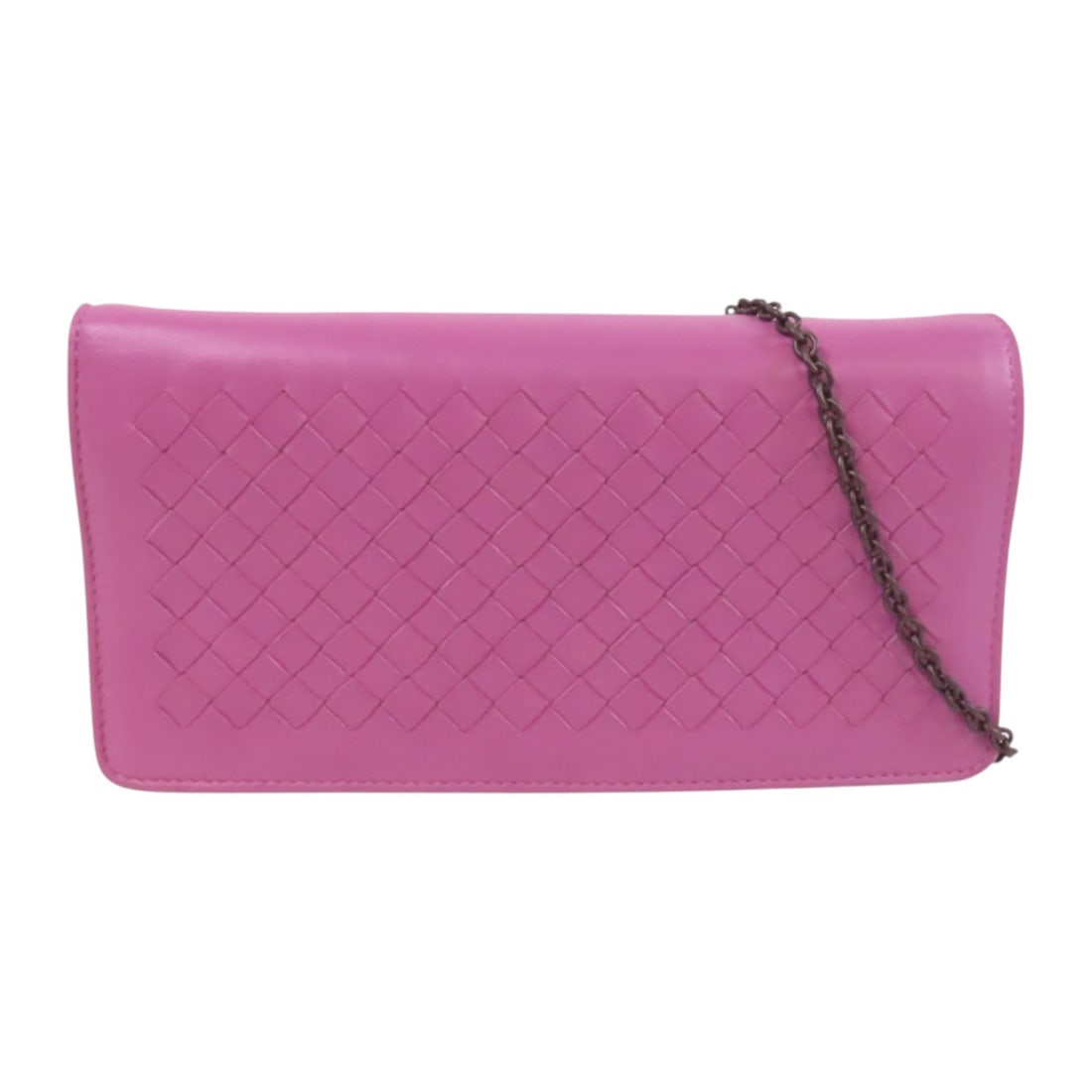 Bottega Veneta Purple Intrecciato Lambskin Wallet On Chain Bag: Bottega Veneta Purple Intrecciato Lambskin Wallet On Chain Bag This Bottega Veneta wallet on chain shoulder bag features the brand's iconic Intrecciato woven design in luxurious purple lambskin leathe