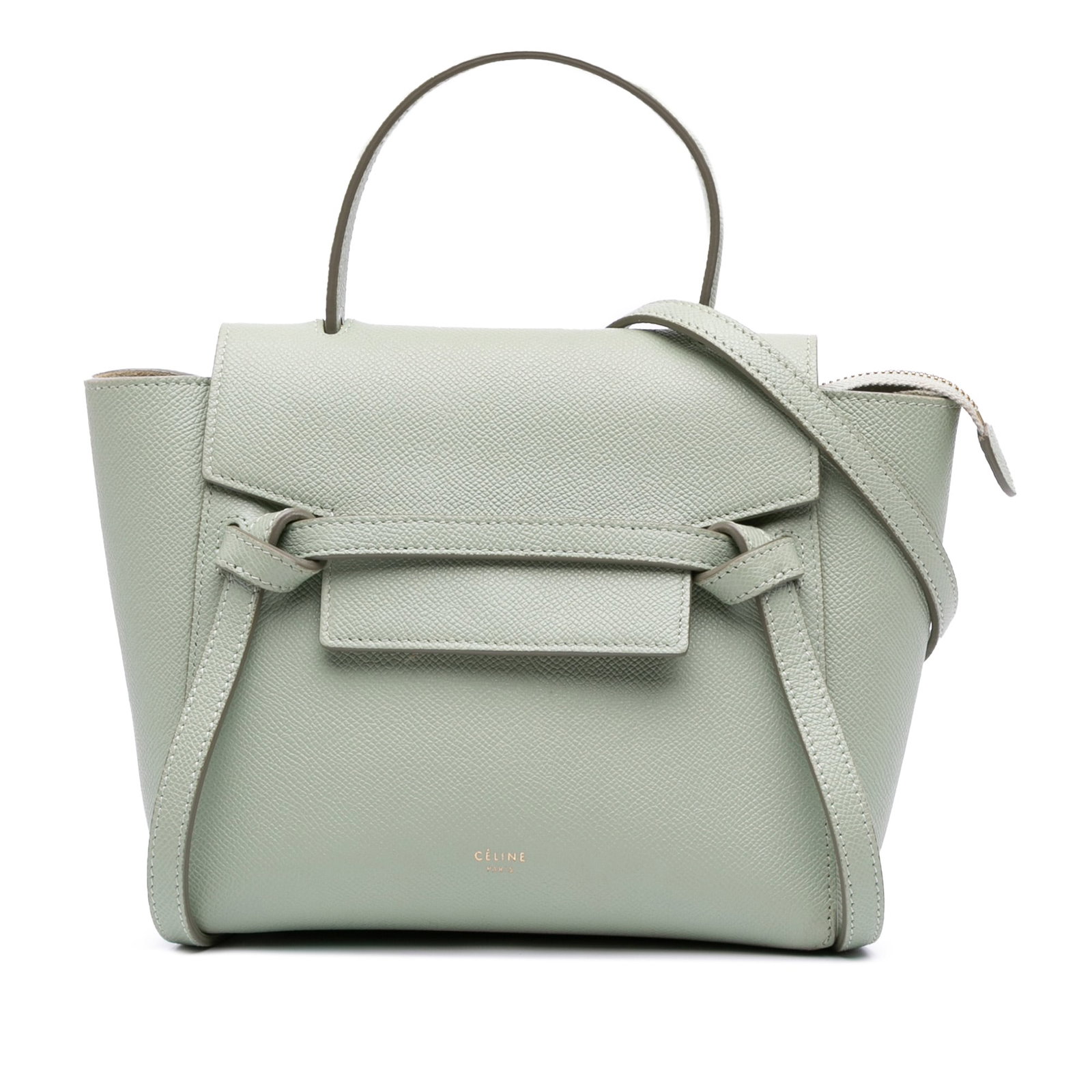 Celine Nano Grained Calfskin Green Belt Bag Italy: Celine Nano Grained Calfskin Green Belt Bag Italy Introducing the Celine Nano Grained Calfskin Belt Bag, a stylish and functional accessory crafted from high-quality leather. This bag features a leath