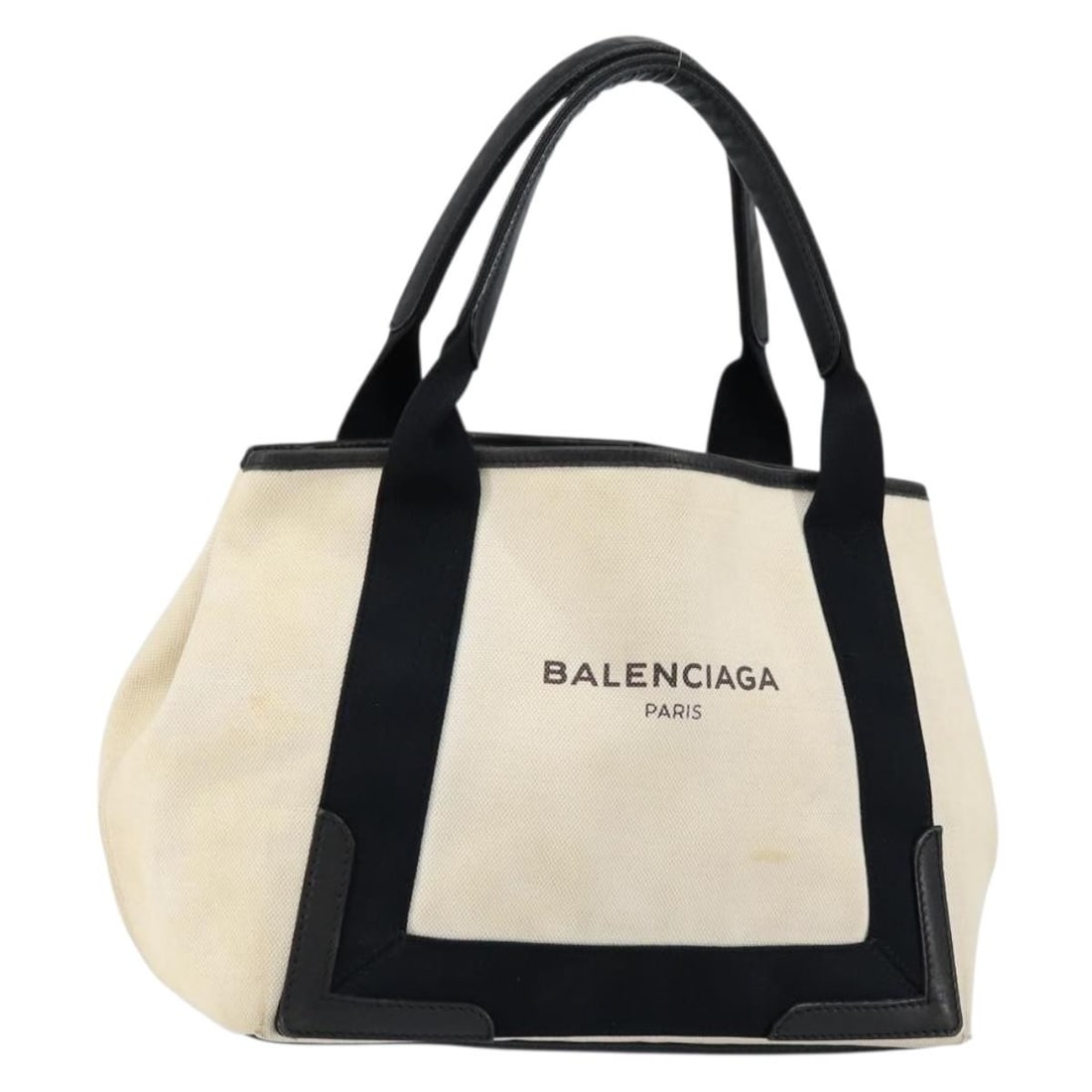 BALENCIAGA Navy Kabas S Hand Bag Canvas Black White 339933 Authentic (1 of 18)
