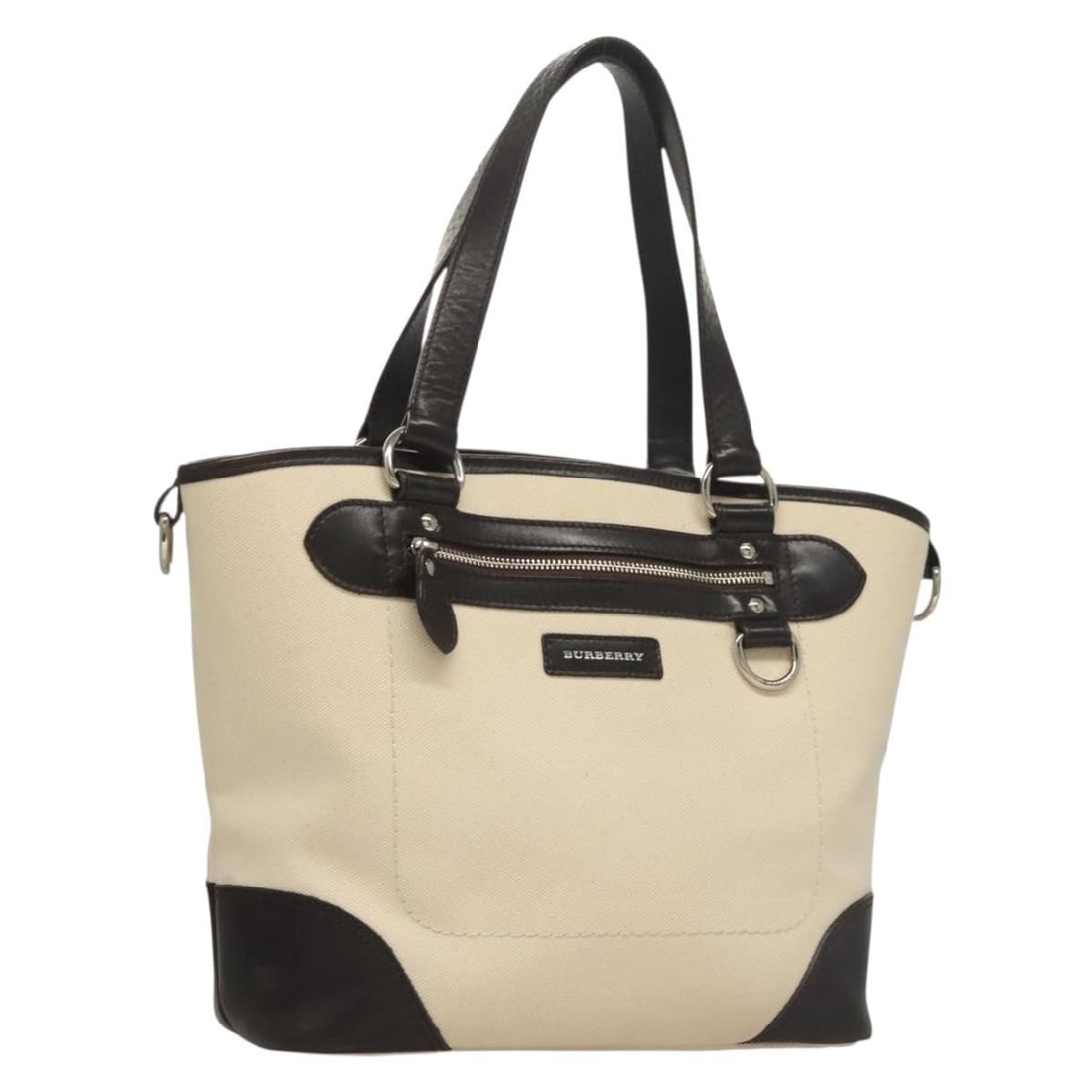 Burberry White Silver Canvas Tote Bag Authentic (1 of 18)