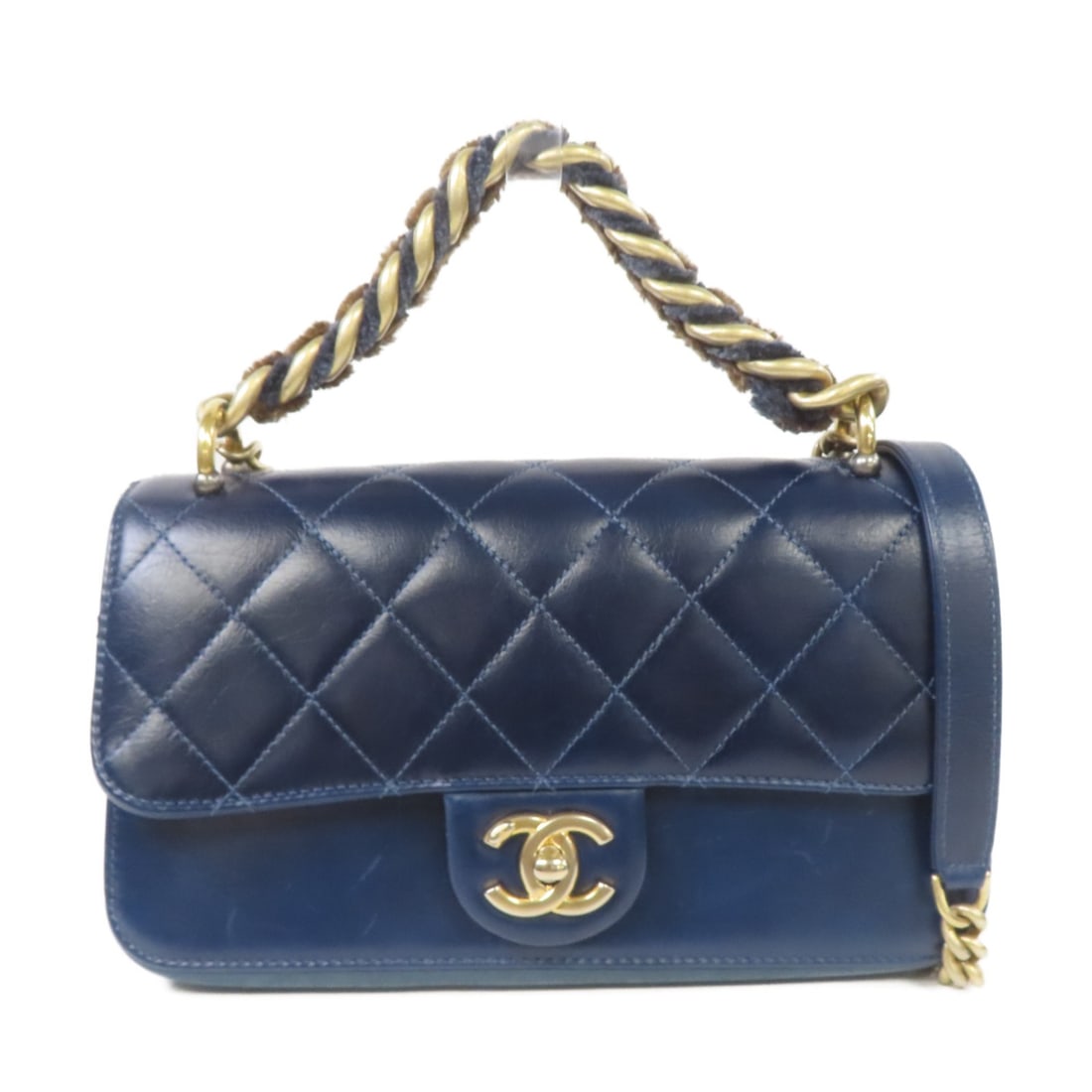 CHANEL Navy Calfskin Quilted CC Chain 2 Way Shoulder Bag (1 of 14)