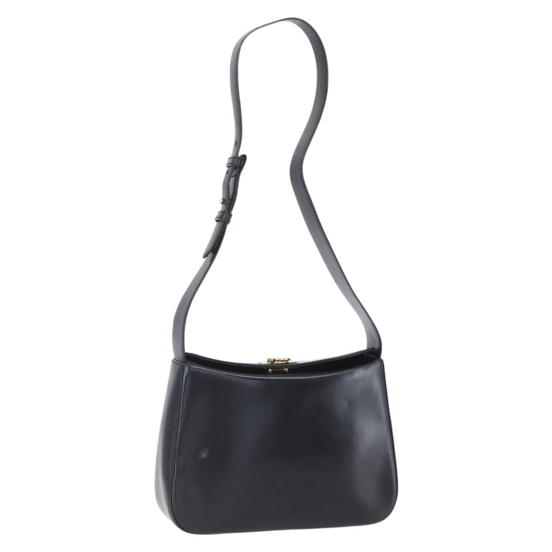 Salvatore Ferragamo Gancini Leather Shoulder Bag Black Gold Italy Auth (1 of 18)