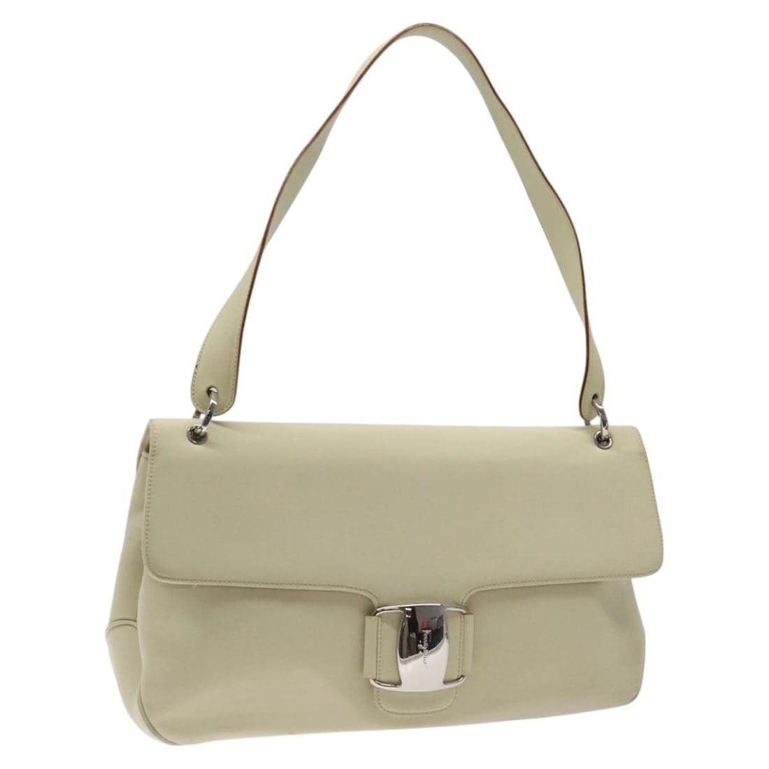 Salvatore Ferragamo White Silver Canvas Gancini Shoulder Bag: Salvatore Ferragamo White Silver Canvas Gancini Shoulder Bag This Salvatore Ferragamo Gancini shoulder bag features a white and silver canvas exterior and is designed for women. Made in Italy, the bag