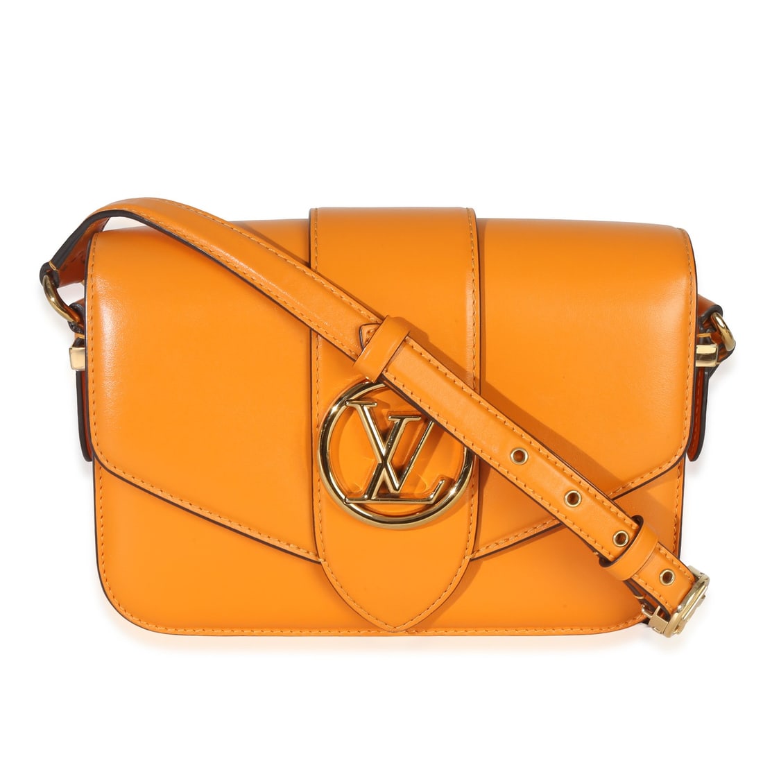 Louis Vuitton LV Pont 9 Orange Calfskin Shoulder Bag with Gold-Tone Hardware: Louis Vuitton LV Pont 9 Orange Calfskin Shoulder Bag with Gold-Tone Hardware This Louis Vuitton LV Pont 9 shoulder bag features smooth calfskin leather in a vibrant orange color with a gold-tone magne